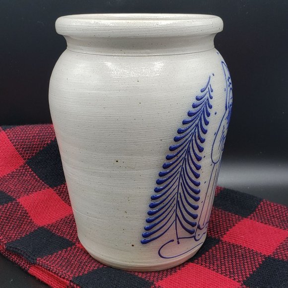 SOLD Eldreth Pottery Vase Santa Blue Salt Glaze 8" Signed Dated 1990 - Picture 2 of 12